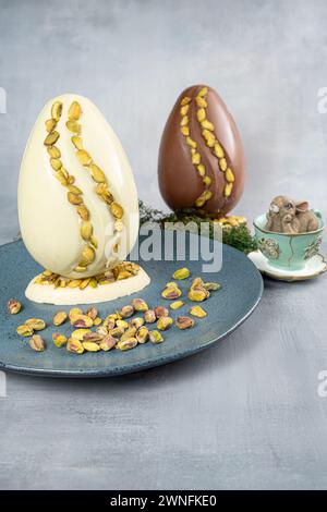 Assorted Easter eggs with pistachios, milk and dark chocolate 8. Stock Photo