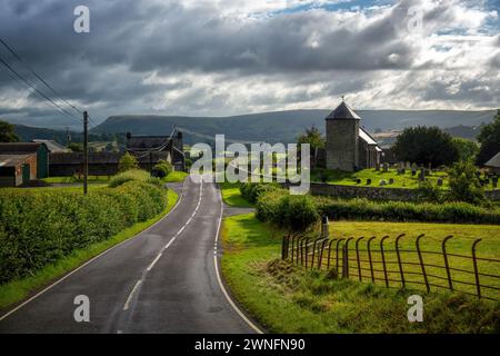 Scenic view of church opposite Noyadd Farm Caravan and Campsite, Dan yr Eglwys, Llanddewi'r Cwm, Builth Wells LD2 3RX Stock Photo