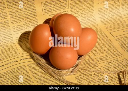 May 25, 2023, Photo of 3 chicken eggs arranged with copyspace for template, Wonosobo, Indonesia Stock Photo