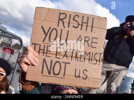 London, UK. 2nd March 2024. Pro-Palestine protesters gather in Westminster demanding immediate aid into Gaza and calling on UK Prime Minister Rishi Sunak to resign as the Israel-Hamas war continues. Credit: Vuk Valcic/Alamy Live News Stock Photo