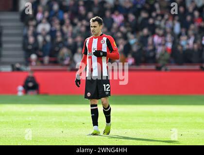 London, UK. 02nd Mar, 2024. Sergio Reguilón of Brentford, during the Premier League match Brentford vs Chelsea at The Gtech Community Stadium, London, United Kingdom, 2nd March 2024 (Photo by Cody Froggatt/News Images) in London, United Kingdom on 3/2/2024. (Photo by Cody Froggatt/News Images/Sipa USA) Credit: Sipa USA/Alamy Live News Stock Photo