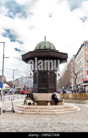 Belgrade, Serbia - 8 FEB 2024: Sebilj Cesma, a replika of Sarajevo Sebilj and Bursa Sebil Brotherhood fountain, located in Skadarlija Bohemian quarter Stock Photo