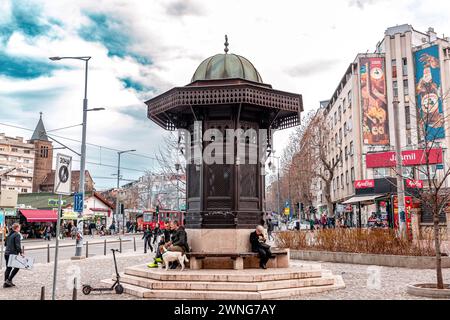 Belgrade, Serbia - 8 FEB 2024: Sebilj Cesma, a replika of Sarajevo Sebilj and Bursa Sebil Brotherhood fountain, located in Skadarlija Bohemian quarter Stock Photo