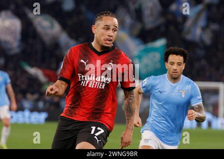 Noah Okafor of Milan looks on  during Serie A soccer match SS Lazio - AC Milan at Stadio Olimpico  on March 01, 2024 in Rome , Italy. Stock Photo