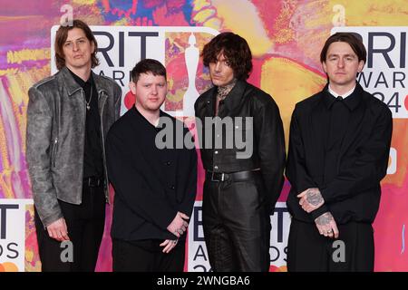 (left-right) Matt Kean, Lee Malia, Oliver Sykes and Mat Nicholls of Bring Me The Horizon attending the Brit Awards 2024 at the O2 Arena, London. Picture date: Saturday March 2, 2024. Stock Photo