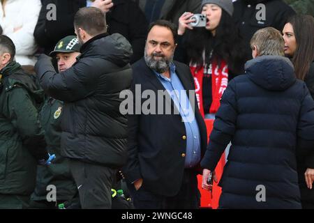 Nottingham Forest owner, Evangelos Marinakis looking furious following a 1-0 defeat during the Premier League match between Nottingham Forest and Liverpool at the City Ground, Nottingham on Saturday 2nd March 2024. (Photo: Jon Hobley | MI News) (Photo by MI News/NurPhoto) Credit: NurPhoto SRL/Alamy Live News Stock Photo