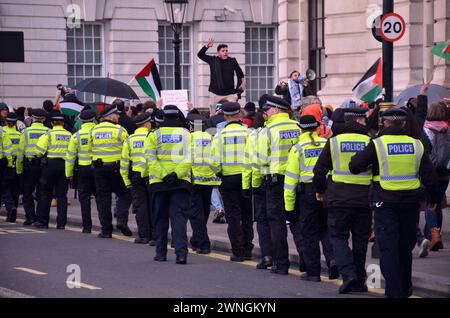 London, UK. 2nd Mar, 2024. Heavy police presence at pro-Palestine march following speech by Rishi Sunak. Credit: JOHNNY ARMSTEAD/Alamy Live News Stock Photo