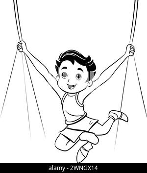 cute little boy hanging on a rope cartoon vector illustration graphic design Stock Vector