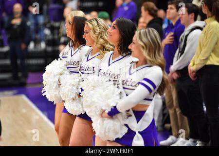 Seattle, WA, USA. 02nd Mar, 2024. Washington cheerleaders during the NCAA Basketball game between the UCSC Trojans and Washington Huskies at Hec Ed Pavilion in Seattle, WA. Steve Faber/CSM/Alamy Live News Stock Photo