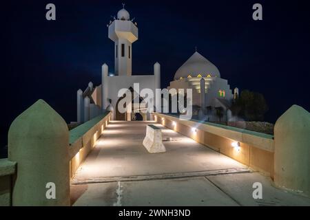 White Salem Bin Laden Mosque built on the island in the twilight, Al Khobar, Saudi Arabia Stock Photo
