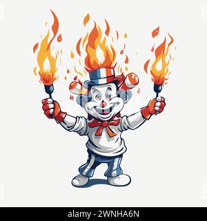 Cartoon clown with a torch in his hand. Vector illustration. Stock Vector