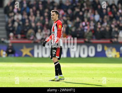 London, UK. 02nd Mar, 2024. Sergio Reguilón of Brentford, during the Premier League match Brentford vs Chelsea at The Gtech Community Stadium, London, United Kingdom, 2nd March 2024 (Photo by Cody Froggatt/News Images) in London, United Kingdom on 3/2/2024. (Photo by Cody Froggatt/News Images/Sipa USA) Credit: Sipa USA/Alamy Live News Stock Photo
