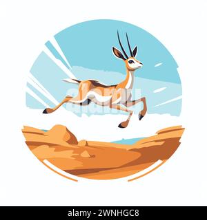 Gazelle jumping in the desert. Vector illustration in cartoon style. Stock Vector