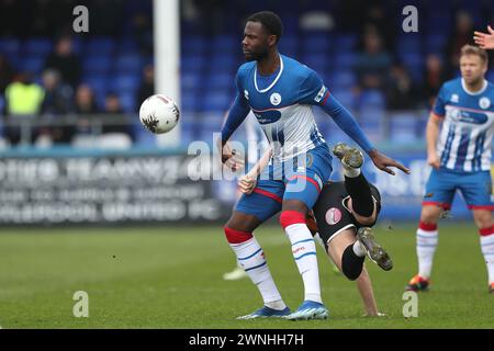 Hartlepool United's Mani Dieseruvwe during the Vanarama National League match between Hartlepool United and Barnet at Victoria Park, Hartlepool on Saturday 2nd March 2024. (Photo: Mark Fletcher | MI News) Credit: MI News & Sport /Alamy Live News Stock Photo