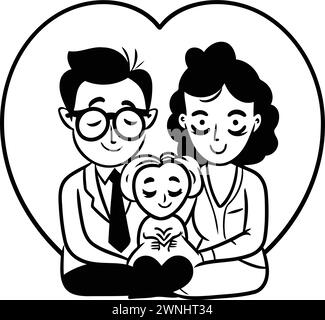 cute grandparents couple with little girl in the heart vector illustration design Stock Vector