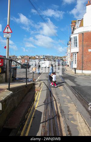 Track Remains of the old Weymouth Harbour Tramway in Weymouth, Dorset, England, United Kingdom. Stock Photo