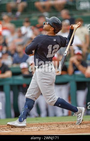 New York Yankees Trent Grisham 12 At Bat During An MLB Spring Sarasota Fl Usa New York Yankees Center Fielder Trent Grisham 12 Pops Out To Baltimore Orioles Catcher Adley Rutschman 35 During An Mlb Spring Tr 2wnj171