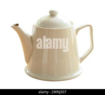 Front view of white or gray teapot is isolated on white background with clipping path. Stock Photo