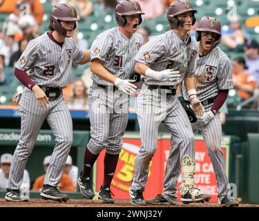 Houston, Texas, USA. 2nd Mar, 2024. Texas State players react to a homerun during Saturday's game, apart of Astros Foundation College Classic, at Minute Maid Park, in Houston, Texas. (Credit Image: © Domenic Grey/ZUMA Press Wire) EDITORIAL USAGE ONLY! Not for Commercial USAGE! Stock Photo