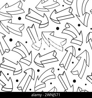 Seamless vector pattern with abstract business arrows. Background of hand drawn 3d geometric curved pointers. Isolated bold doodles for design of kids Stock Vector
