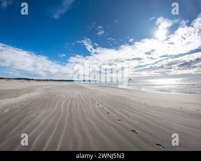 Port Ohope Recreation Reserve : Blue Sky and White Sands on the Beach in North Island, New Zealand Stock Photo