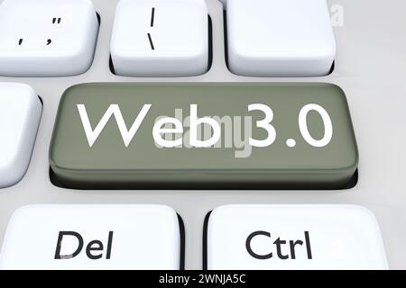 3D illustration of pc keyboard with the script Web 3.0 on a key Stock Photo