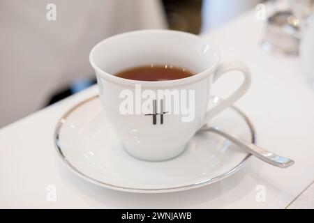 Bangkok, Thailand 4 March 2018: A cup of tea at Harrods Tea Room. Harrods is a luxury department store located in London, United Kingdom Stock Photo