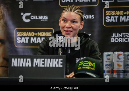 San Juan, Puerto Rico. 02nd Mar, 2024. Boxing: Featherweight, women, world championship fight, Serrano (Puerto Rico) - Meinke (Germany). Nina Meinke gives a press conference after the canceled fight. Credit: Kendall Torres/dpa/Alamy Live News Stock Photo