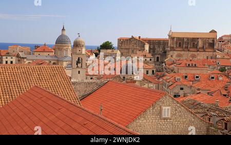 Aerial view of Dubrovnik Old Town on coast of Adriatic Sea, Croatia, Europe Stock Photo