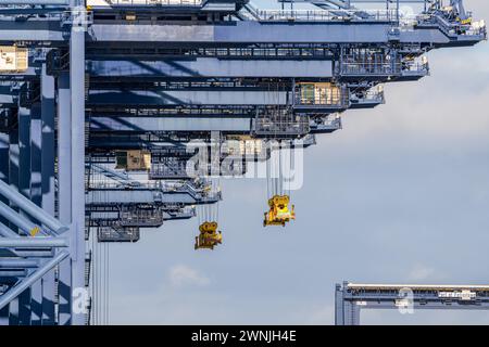 Felixstowe, Suffolk, England, UK - November 22, 2022: View of a container bridge in Felixstowe Harbour Stock Photo