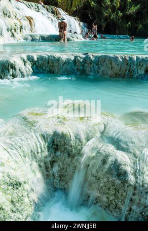 Water cascades from the hot thermal springs of Saturnia, Tuscany, Italy Stock Photo