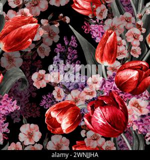 Spring Abstract Floral Pattern Hand-drawn Seamless Black Floral Pattern for Royal Upholstery Fabric ...
