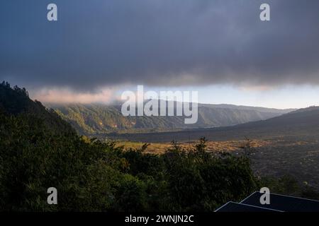 Dramatic sunrise over the mountain's valey, Kintamai, Bali Stock Photo