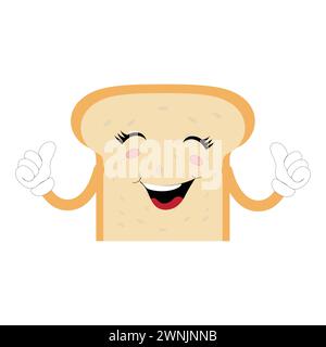 Happy Bread Slice Cartoon Mascot Character, Funny Sandwich Cartoon Vintage Bread Character Retro Style Bread Logo Vector Illustration 60s 70s Stock Vector