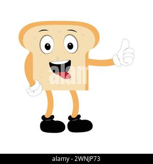 Happy Bread Slice Cartoon Mascot Character, Funny Sandwich Cartoon Vintage Bread Character Retro Style Bread Logo Vector Illustration 60s 70s Stock Vector
