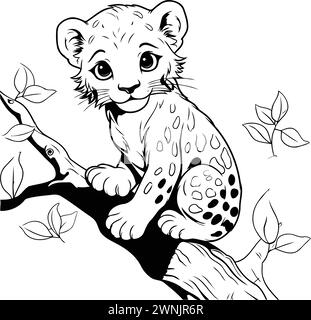 Cheetah sitting on a tree branch. Vector illustration in cartoon style ...