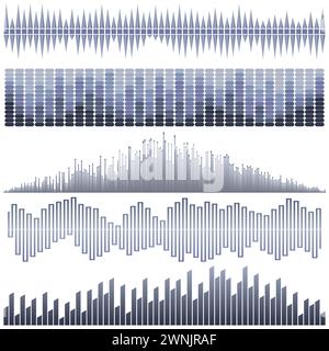 Vector set of dark blue sound waves. Audio equalizer. Sound & audio waves isolated on white background. Stock Vector