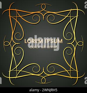 A square golden monogram element on a dark background. Vector illustration. Stock Vector