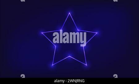 Neon frame in star form with shining effects on dark background. Empty glowing techno backdrop. Vector illustration. Stock Vector