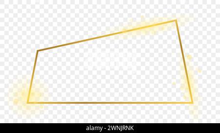 Gold glowing trapezoid shape frame isolated on transparent background. Shiny frame with glowing effects. Vector illustration. Stock Vector