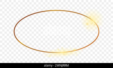 Gold glowing oval shape frame isolated on transparent background. Shiny frame with glowing effects. Vector illustration. Stock Vector