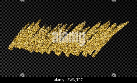 Hand drawn ink spot in gold glitter. Gold ink spot with sparkles isolated on dark transparent background. Vector illustration Stock Vector