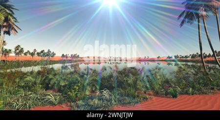 Beautiful natural background -African oasis 3d rendering illustration Stock Photo