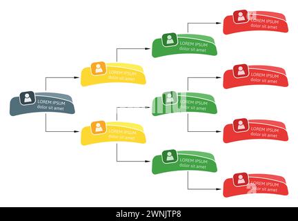 Colorful business structure concept, corporate organization chart scheme with people icons. Vector illustration. Stock Vector
