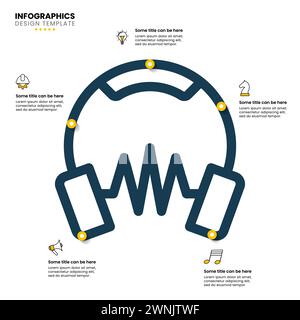 Infographic template with icons and 5 options or steps. Headphones. Can be used for workflow layout, diagram, banner, webdesign. Vector illustration Stock Vector