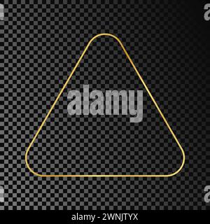Gold glowing rounded triangle frame isolated on dark transparent background. Shiny frame with glowing effects. Vector illustration. Stock Vector