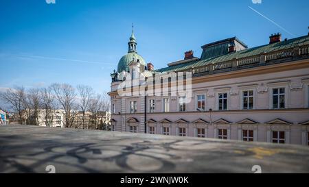 The Polish post office building in the Neo-Renaissance style. A beautiful, richly decorated tenement house. View from the castle terraces. Bielsko-Bia Stock Photo