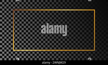Gold glowing rectangular shape frame isolated on dark transparent background. Shiny frame with glowing effects. Vector illustration. Stock Vector