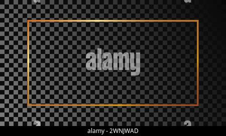 Gold glowing rectangular shape frame isolated on dark transparent background. Shiny frame with glowing effects. Vector illustration. Stock Vector