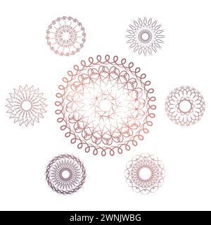 Set of seven geometric circular elements. Vector monogram on white background. Vector illustration Stock Vector